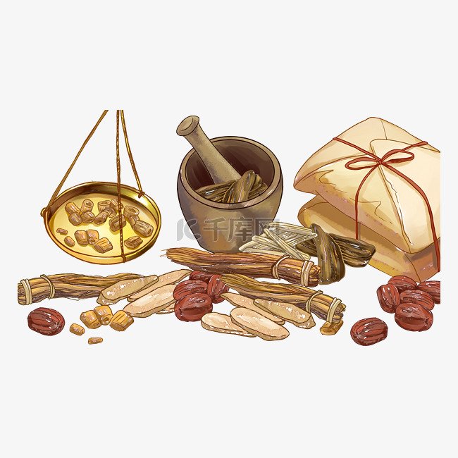 Traditional Chinese herbal ingredients and tools